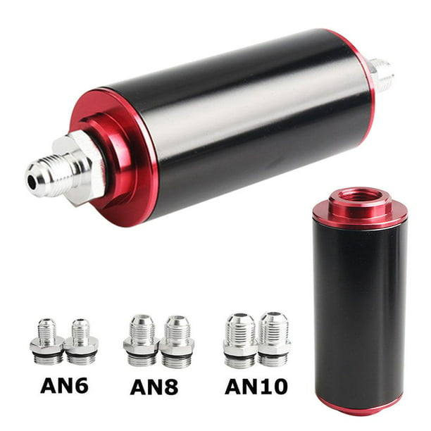 AN6 AN8 AN10 Inline Fuel Filter High FLOW 100 Micron Cleanable SS Black&Red